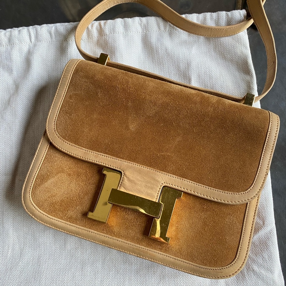 HERMES CONSTANCE shoulder bag in Brown Suede with Gold Hardware